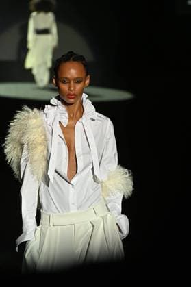 A model wears at collection runway a creation from Menchen Thomas during Pasarela Cibeles Mercedes-Benz Fashion Week Madrid 2025 in Madrid, on Thursday ,20 February 2025. Cordon Press 