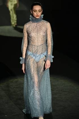 A model wears at collection runway a creation from Menchen Thomas during Pasarela Cibeles Mercedes-Benz Fashion Week Madrid 2025 in Madrid, on Thursday ,20 February 2025. Cordon Press 