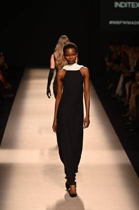 A model wears at collection runway a creation from Alex Riviere during Pasarela Cibeles Mercedes-Benz Fashion Week Madrid 2025 in Madrid, on Thursday ,20 February 2025. Cordon Press 
