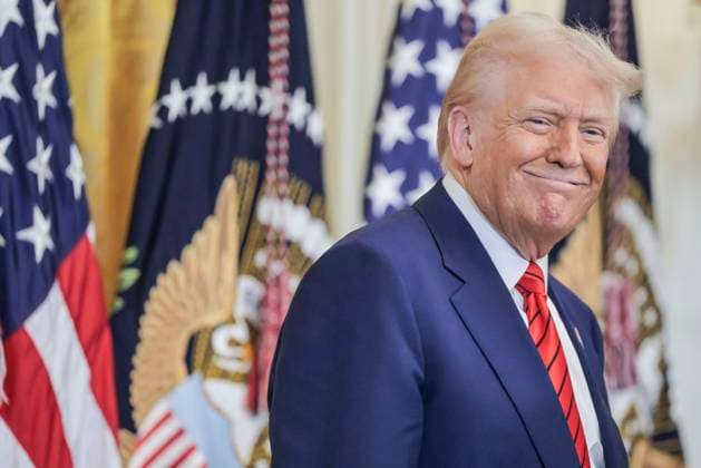 US President Donald J. Trump delivers remarks during a reception honoring Black History Month in the East Room of the White House in Washington, DC, on February 20, 2025.  WAX20250220840 SHAWNxTHEW