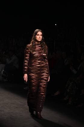 A model wears at collection runway a creation from Simorra during Pasarela Cibeles Mercedes-Benz Fashion Week Madrid 2025 in Madrid, on Friday ,21 February 2025 Cordon Press 