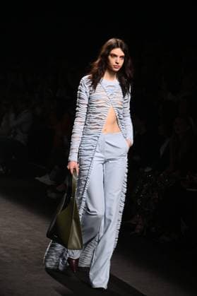 A model wears at collection runway a creation from Simorra during Pasarela Cibeles Mercedes-Benz Fashion Week Madrid 2025 in Madrid, on Friday ,21 February 2025 Cordon Press 