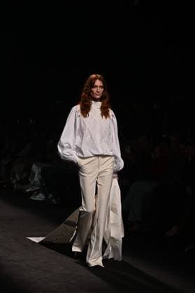 A model wears at collection runway a creation from Simorra during Pasarela Cibeles Mercedes-Benz Fashion Week Madrid 2025 in Madrid, on Friday ,21 February 2025 Cordon Press 
