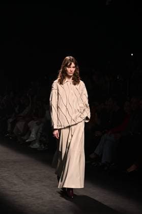 A model wears at collection runway a creation from Simorra during Pasarela Cibeles Mercedes-Benz Fashion Week Madrid 2025 in Madrid, on Friday ,21 February 2025 Cordon Press 
