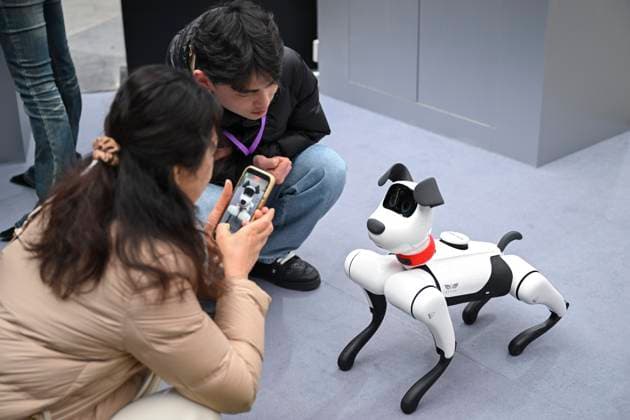 Bilder des Jahres 2025, News 02 Februar News Themen der Woche KW08 News Bilder des Tages (250221) -- SHANGHAI, Feb. 21, 2025 -- People interact with a robot dog at the 2025 Global Developer Conference held in Shanghai, east China, Feb. 21, 2025. The 2025 Global Developer Conference, scheduled from Feb. 21 to 23 in Shanghai, focuses on cutting-edge technologies, including large models, computing power and software platforms. ) CHINA-SHANGHAI-GLOBAL DEVELOPER CONFERENCE (CN) ChenxHaoming 
