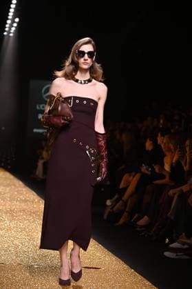 A model wears at collection runway a creation from Isabel Sanchis during Pasarela Cibeles Mercedes-Benz Fashion Week Madrid 2025 in Madrid, on Friday ,21 February 2025. Cordon Press 