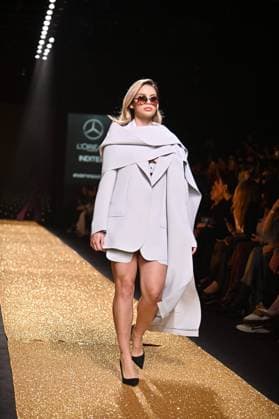 A model wears at collection runway a creation from Isabel Sanchis during Pasarela Cibeles Mercedes-Benz Fashion Week Madrid 2025 in Madrid, on Friday ,21 February 2025. Cordon Press 