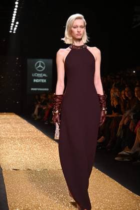 A model wears at collection runway a creation from Isabel Sanchis during Pasarela Cibeles Mercedes-Benz Fashion Week Madrid 2025 in Madrid, on Friday ,21 February 2025. Cordon Press 