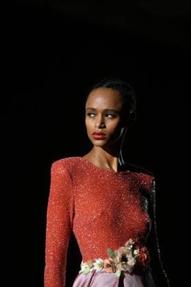 A model wears at collection runway a creation from Hannibal Laguna during Pasarela Cibeles Mercedes-Benz Fashion Week Madrid 2025 in Madrid, on Friday ,21 February 2025. Cordon Press 