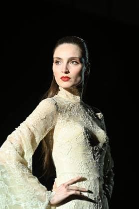 A model wears at collection runway a creation from Hannibal Laguna during Pasarela Cibeles Mercedes-Benz Fashion Week Madrid 2025 in Madrid, on Friday ,21 February 2025. Cordon Press 