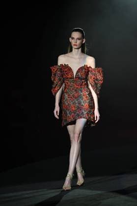 A model wears at collection runway a creation from Hannibal Laguna during Pasarela Cibeles Mercedes-Benz Fashion Week Madrid 2025 in Madrid, on Friday ,21 February 2025. Cordon Press 