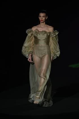 A model wears at collection runway a creation from Hannibal Laguna during Pasarela Cibeles Mercedes-Benz Fashion Week Madrid 2025 in Madrid, on Friday ,21 February 2025. Cordon Press 