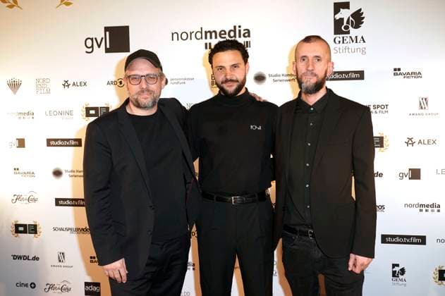 Ansgar Frerich, Julian Kossmann und Florian Holzner bei der 12. Verleihung der DAfFNE-Auszeichnung 2025 im Babylon. Berlin, 21.02.2025
