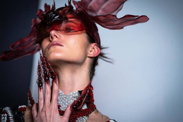 Barcelona-based designer JNorig presents his new collection in collaboration with 3D artist Krisztian Paczolay at Madrid Fashion Week 2025, the most important fashion event in Spain. At IFEMA, Madrid, February 22, 2025. (2025022282)