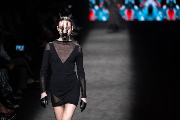 Barcelona-based designer JNorig presents his new collection in collaboration with 3D artist Krisztian Paczolay at Madrid Fashion Week 2025, the most important fashion event in Spain. At IFEMA, Madrid, February 22, 2025. (2025022211)
