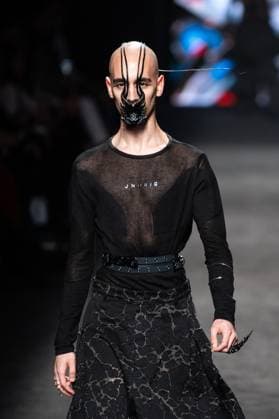 Barcelona-based designer JNorig presents his new collection in collaboration with 3D artist Krisztian Paczolay at Madrid Fashion Week 2025, the most important fashion event in Spain. At IFEMA, Madrid, February 22, 2025. (2025022213)