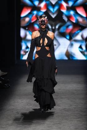 Barcelona-based designer JNorig presents his new collection in collaboration with 3D artist Krisztian Paczolay at Madrid Fashion Week 2025, the most important fashion event in Spain. At IFEMA, Madrid, February 22, 2025. (2025022214)