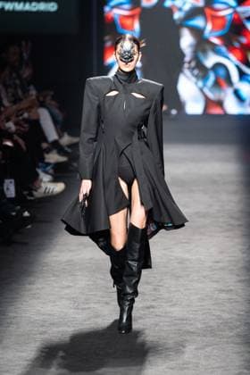 Barcelona-based designer JNorig presents his new collection in collaboration with 3D artist Krisztian Paczolay at Madrid Fashion Week 2025, the most important fashion event in Spain. At IFEMA, Madrid, February 22, 2025. (202502222)