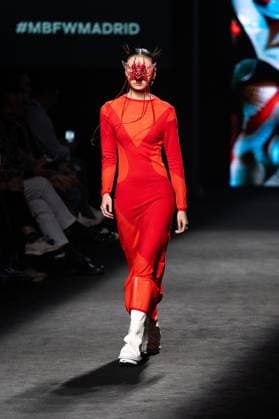 Barcelona-based designer JNorig presents his new collection in collaboration with 3D artist Krisztian Paczolay at Madrid Fashion Week 2025, the most important fashion event in Spain. At IFEMA, Madrid, February 22, 2025. (2025022238)