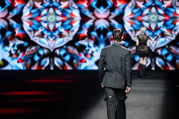 Barcelona-based designer JNorig presents his new collection in collaboration with 3D artist Krisztian Paczolay at Madrid Fashion Week 2025, the most important fashion event in Spain. At IFEMA, Madrid, February 22, 2025. (2025022224)