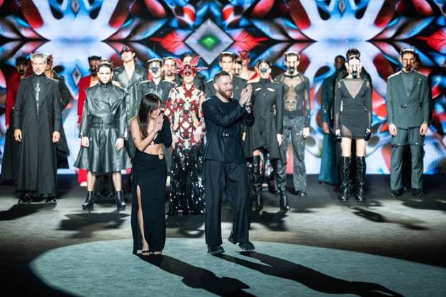 Barcelona-based designer JNorig presents his new collection in collaboration with 3D artist Krisztian Paczolay at Madrid Fashion Week 2025, the most important fashion event in Spain. At IFEMA, Madrid, February 22, 2025. (2025022263)