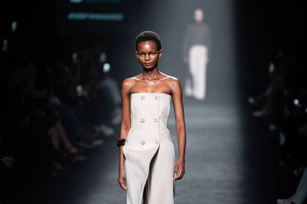 Spanish prominent designer Angel Schlesser presents his new collection at Madrid Fashion Week 2025, the most important fashion event in Spain. At IFEMA, Madrid, February 22, 2025. (2025022288)