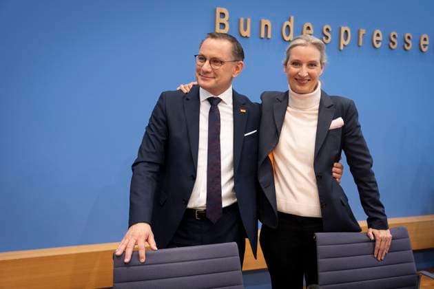 News Themen der Woche KW09 News Bilder des Tages Wahlnachlese, AfD, Alice Weidel, Tino Chrupalla Berlin, Bundespressekonferenz, Wahlnachlese, AfD, Alice Weidel, Tino Chrupalla Berlin Berlin GER *** Election gleanings, AfD, Alice Weidel, Tino Chrupalla Berlin, Federal Press Conference, Election gleanings, AfD, Alice Weidel, Tino Chrupalla Berlin Berlin GER