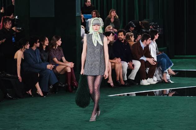 MFW - Gucci Runway Model walks for Gucci show during Milan Fashion Week in Milan, Italy on February 25, 2025. Photo by Alessandro Bremec IPA ABACAPRESS.COM Milan Italy  Copyright: xIPA ABACAx