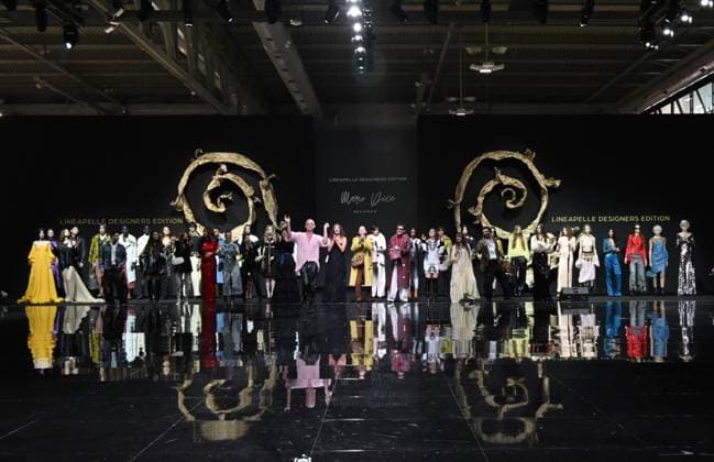 Milan,ItalyMario Dice Fall-Winter 2025-2026 collection at Milan Fashion Week Lineapelle with the participation of celebrity singers for its tenth anniversary. In the photo:Mario Dice show fashion show  Copyright: xNickxZonnax xipa-agency.netx xNickxZonnax IPA_Agency_IPA54623127