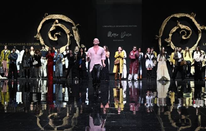 Milan,ItalyMario Dice Fall-Winter 2025-2026 collection at Milan Fashion Week Lineapelle with the participation of celebrity singers for its tenth anniversary. In the photo:Mario Dice show fashion show  Copyright: xNickxZonnax xipa-agency.netx xNickxZonnax IPA_Agency_IPA54623136