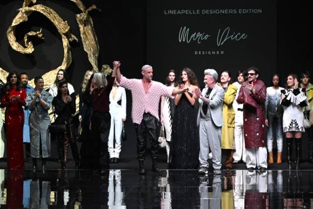 Milan,ItalyMario Dice Fall-Winter 2025-2026 collection at Milan Fashion Week Lineapelle with the participation of celebrity singers for its tenth anniversary. In the photo:Mario Dice show fashion show  Copyright: xNickxZonnax xipa-agency.netx xNickxZonnax IPA_Agency_IPA54623143