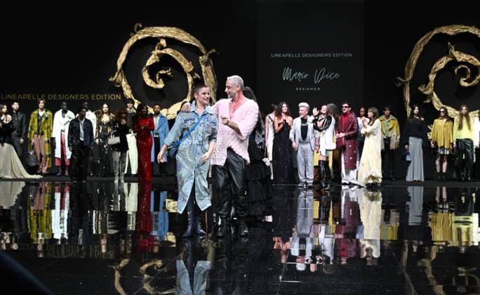 Milan,ItalyMario Dice Fall-Winter 2025-2026 collection at Milan Fashion Week Lineapelle with the participation of celebrity singers for its tenth anniversary. In the photo:Mario Dice show fashion show  Copyright: xNickxZonnax xipa-agency.netx xNickxZonnax IPA_Agency_IPA54623152