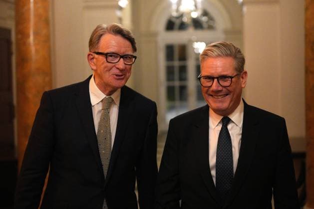 UK Prime Minister Keir Starmer Travels To Washington British Prime Minister Keir Starmer (R) talks with Britain s ambassador to the United States Peter Mandelson during a welcome reception at the ambassador s residence on February 26, 2025 in Washington, DC. British Prime Minister Keir Starmer is on his first visit to Washington since US President Donald Trump returned to the White House. Starmer s trip comes shortly after he announced an increase in UK defence spending, ostensibly as a signal to Trump that the UK is prepared to bolster Europe s security, and as he aims to broker a fair peace deal for Ukraine amid Trump s warming relations with Russia. NO UK USE FOR 48 HOURS, Credit:Avalon.red Avalon United States, DC, Washington  Copyright: xAvalon.redx xAvalonx 0969589502