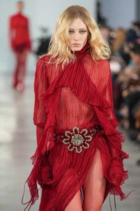 Milan, Italy: Milan, Milan Women s Fashion Week: Fall Winter 2025 26 - Women s Fashion, Fall Winter 2025 26 - Blumarine fashion show - catwalk in the photo: Model Milan Italy  - ZUMAp169 20250227_zea_p169_440 Copyright: xRiccardoxGIordanox