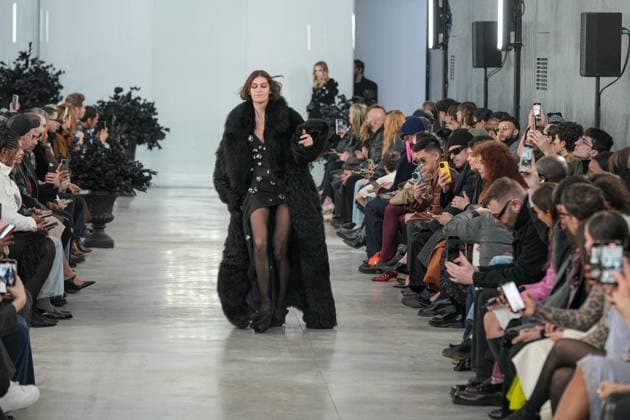 Milan, Italy: Milan, Milan Women s Fashion Week: Fall Winter 2025 26 - Women s Fashion, Fall Winter 2025 26 - Blumarine fashion show - catwalk in the photo: Model Milan Italy  - ZUMAp169 20250227_zea_p169_457 Copyright: xRiccardoxGIordanox