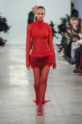 Milan, Italy: Milan, Milan Women s Fashion Week: Fall Winter 2025 26 - Women s Fashion, Fall Winter 2025 26 - Blumarine fashion show - catwalk in the photo: Model Milan Italy  - ZUMAp169 20250227_zea_p169_434 Copyright: xRiccardoxGIordanox