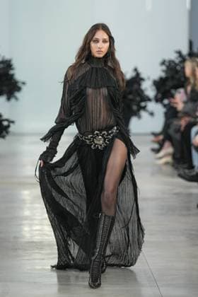 Milan, Italy: Milan, Milan Women s Fashion Week: Fall Winter 2025 26 - Women s Fashion, Fall Winter 2025 26 - Blumarine fashion show - catwalk in the photo: Model Milan Italy  - ZUMAp169 20250227_zea_p169_475 Copyright: xRiccardoxGIordanox