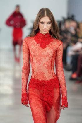 Milan, Italy: Milan, Milan Women s Fashion Week: Fall Winter 2025 26 - Women s Fashion, Fall Winter 2025 26 - Blumarine fashion show - catwalk in the photo: Model Milan Italy  - ZUMAp169 20250227_zea_p169_400 Copyright: xRiccardoxGIordanox