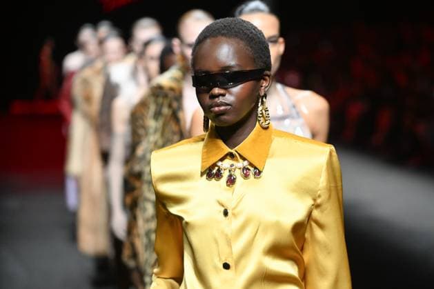 Milan, Italy: Milan, Milan Women s Fashion Week: Fall Winter 2025 - Women s Fashion, Fall Winter 2025.- Roberto Cavalli fashion show - catwalk in the photo: model Milan Italy  - ZUMAp169 20250228_zea_p169_091 Copyright: xSimonaxChiocciax