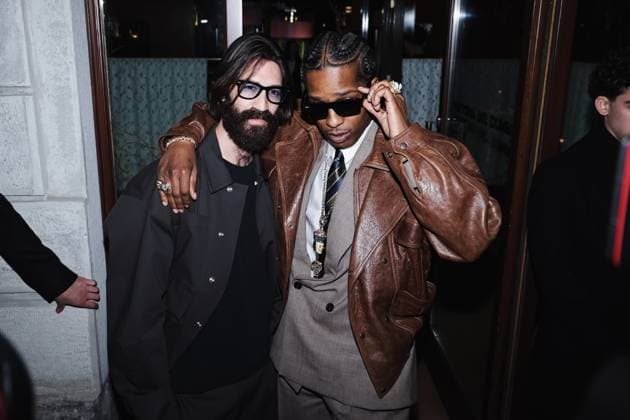 Milan, Italy: Milan, Milan Women s Fashion Week: Fall Winter 2025 - Women s Fashion, Fall Winter 2025 - RayBan Party - Arrivals. In the photo: ASAP Rocky (American rapper and first Creative Director of Ray-Ban), Leonardo Maria Del Vecchio (Founder and Chairman of Luxottica and Executive Chairman of EssilorLuxottica) Milan Italy  - ZUMAp169 20250227_zea_p169_1360 Copyright: xAlessandroxBremecx