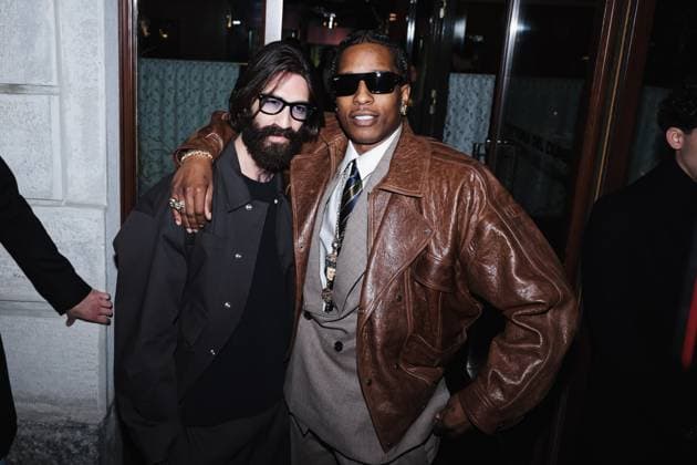 Milan, Italy: Milan, Milan Women s Fashion Week: Fall Winter 2025 - Women s Fashion, Fall Winter 2025 - RayBan Party - Arrivals. In the photo: ASAP Rocky (American rapper and first Creative Director of Ray-Ban), Leonardo Maria Del Vecchio (Founder and Chairman of Luxottica and Executive Chairman of EssilorLuxottica) Milan Italy  - ZUMAp169 20250227_zea_p169_1361 Copyright: xAlessandroxBremecx