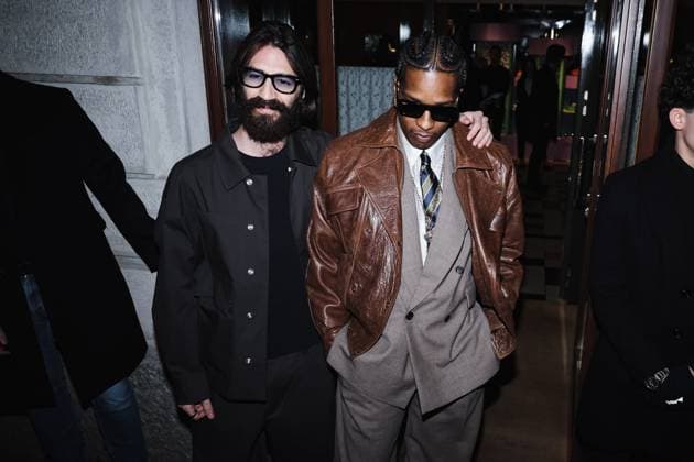 Milan, Italy: Milan, Milan Women s Fashion Week: Fall Winter 2025 - Women s Fashion, Fall Winter 2025 - RayBan Party - Arrivals. In the photo: ASAP Rocky (American rapper and first Creative Director of Ray-Ban), Leonardo Maria Del Vecchio (Founder and Chairman of Luxottica and Executive Chairman of EssilorLuxottica) Milan Italy  - ZUMAp169 20250227_zea_p169_1367 Copyright: xAlessandroxBremecx