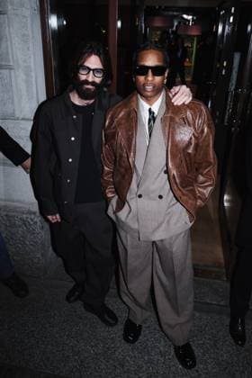 Milan, Milan Women s Fashion Week: Fall Winter 2025 - Ray-Ban Party - Arrivals - Arrivals Milan, Milan Women s Fashion Week: Fall Winter 2025 - Women s Fashion, Fall Winter 2025 - RayBan Party - Arrivals. In the photo: ASAP Rocky (American rapper and first Creative Director of Ray-Ban), Leonardo Maria Del Vecchio (Founder and Chairman of Luxottica and Executive Chairman of EssilorLuxottica) Milan Italy  Copyright: xIPA ABACAx