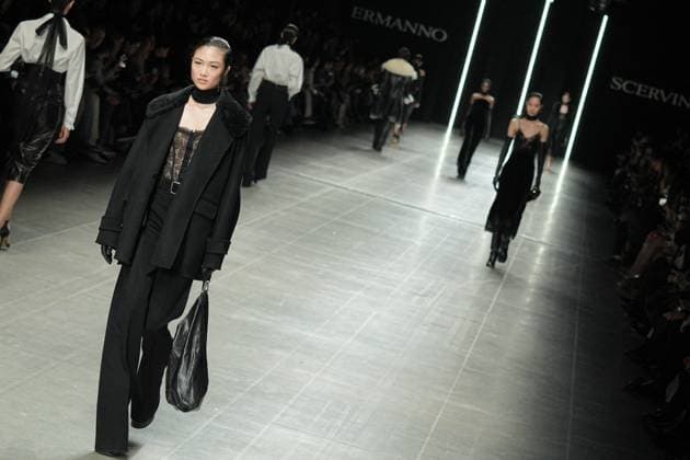Milan, Milan Women s Fashion Week: Fall Winter 2025 26 - Ermanno Scervino Fashion Show - Fashion Show Milan, Milan Women s Fashion Week: Fall Winter 2025 26 - Women s Fashion, Fall Winter 2025 26 - Ermanno Scervino fashion show - fashion show in the photo: Model MILAN Italy  Copyright: xIPA ABACAx