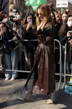 MFW - Arani’s Arrivals Lily James arrives to Arani’s fashion show during the Milan Fashion Week - Womenswear Fall Winter 2025 2026 on March 2nd, 2025 in Milan, Italy. Photo by Marco Piovanotto ABACAPRESS.COM Milan Italy  Copyright: xPiovanottoxMarco ABACAx