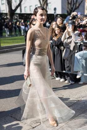 MFW - Arani’s Arrivals Mary Leest arrives to Arani’s fashion show during the Milan Fashion Week - Womenswear Fall Winter 2025 2026 on March 2nd, 2025 in Milan, Italy. Photo by Marco Piovanotto ABACAPRESS.COM Milan Italy  Copyright: xPiovanottoxMarco ABACAx