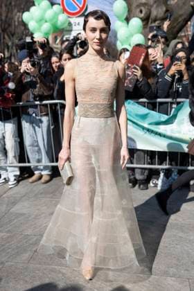MFW - Arani’s Arrivals Mary Leest arrives to Arani’s fashion show during the Milan Fashion Week - Womenswear Fall Winter 2025 2026 on March 2nd, 2025 in Milan, Italy. Photo by Marco Piovanotto ABACAPRESS.COM Milan Italy  Copyright: xPiovanottoxMarco ABACAx