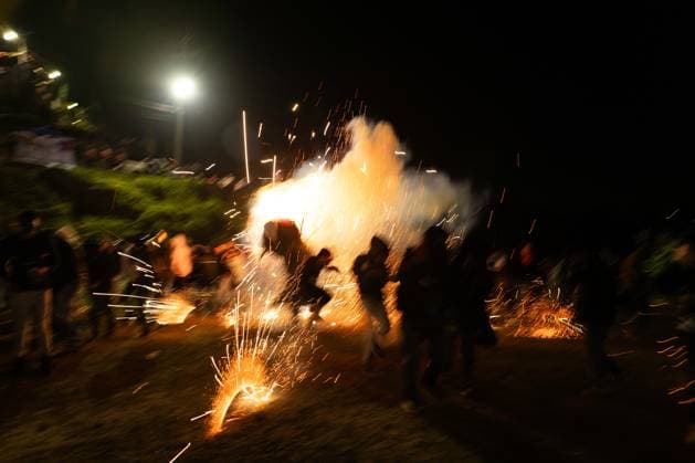 March 2, 2025, San Lorenzo Huitzizilapan, Estado De Mexico, Mexico: Celebration of the carnival of San Lorenzo Huitzizilapan, where the so-called toritos and monumental fireworks are lit to represent the burning of evil. San Lorenzo Huitzizilapan Mexico - ZUMAl178 20250302_znp_l178_013 Copyright: xCristianxLeyvax