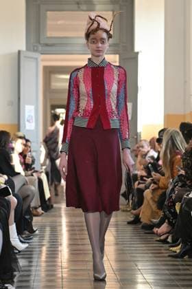 Milan, Milan Women s Fashion Week: Fall Winter 2025 - Fashion Show by. Francesca Liberatore - catwalk Milan, Milan Women s Fashion Week: Fall Winter 2025 - Women s Fashion, Fall Winter 2025.- Francesca Liberatore fashion show - catwalk in the photo: Model MILAN Italy  Copyright: xIPA ABACAx