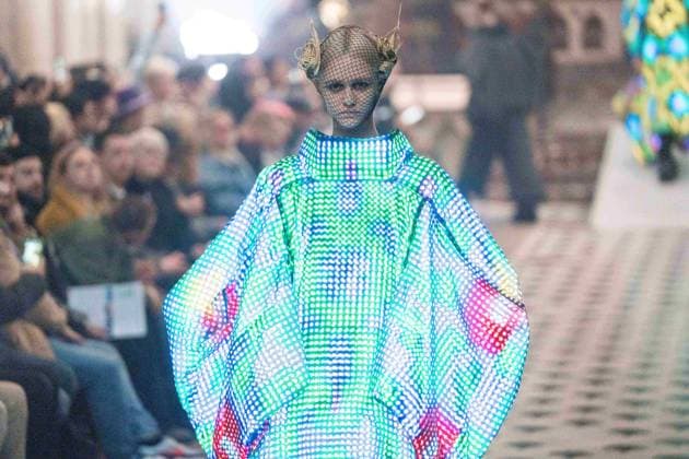 PFW - Anrealage Runway - Paris AJ Models present creations by Anrealage for the Womenswear Ready-to-wear Fall-Winter 2025 2026 collection as part of the Paris Fashion Week, at the American Cathedral in Paris, France on March 4, 2025. Photo by Alexis Jumeau ABACAPRESS.COM Paris France  Copyright: xJumeauxAlexis ABACAx